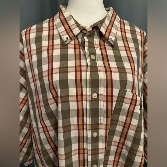 US Polo Assn Red/Orange Plaid Short Sleeve Button Up Men's Size 4XLT - Picture 5 of 7